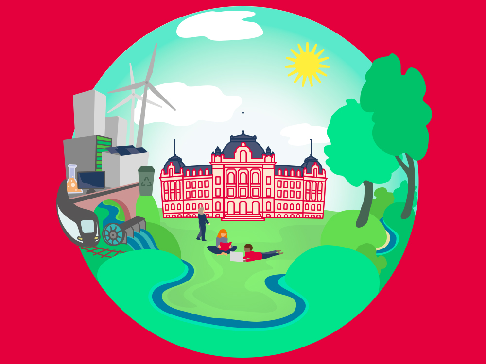 Illustration der Universität Bern in verschiedenen Farben